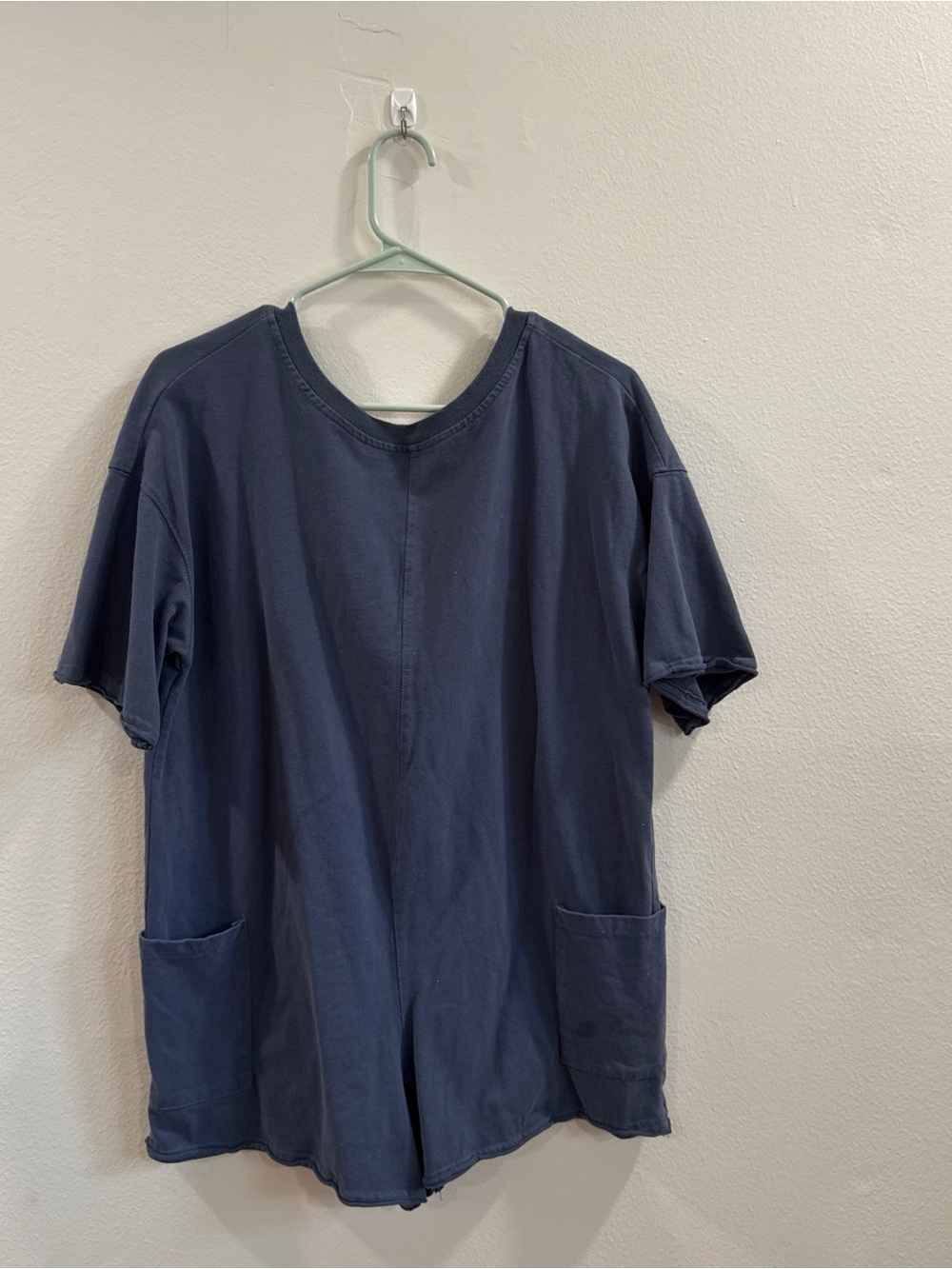 Blue Navy Short-Sleeve over sized romped with  Pockets